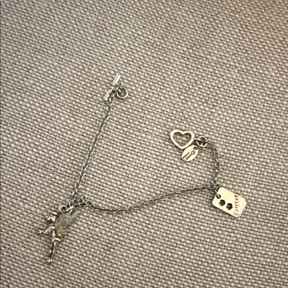 Silver Charm Bracelet with Heart and Tinkerbell